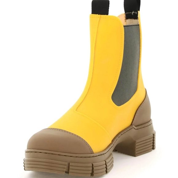 Ganni Shoes Ganni Womens Recycled Rubber Rain Boots Yellow Combat